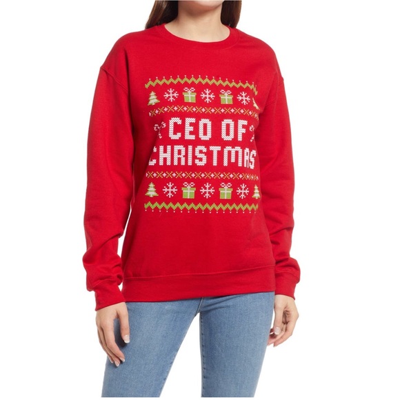 Phenomenal Graphic Christmas Sweatshirt Crew Neck Pullover Red Size M NEW - Picture 1 of 9